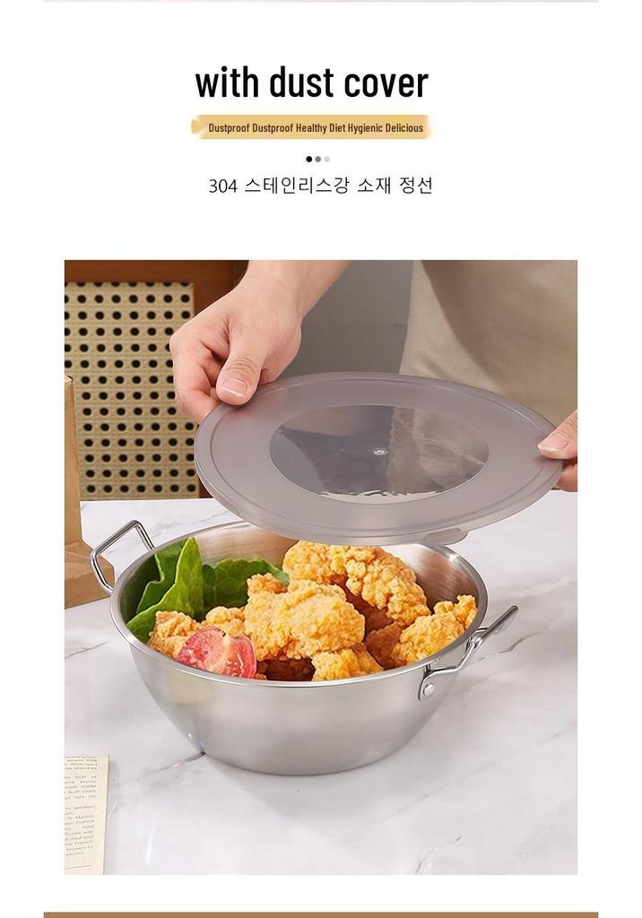Korean Style Stainless Steel Snack Bowl with Handles for Rice Wine, Salad, Hot Pot Sauce, French Fries, or Fruit