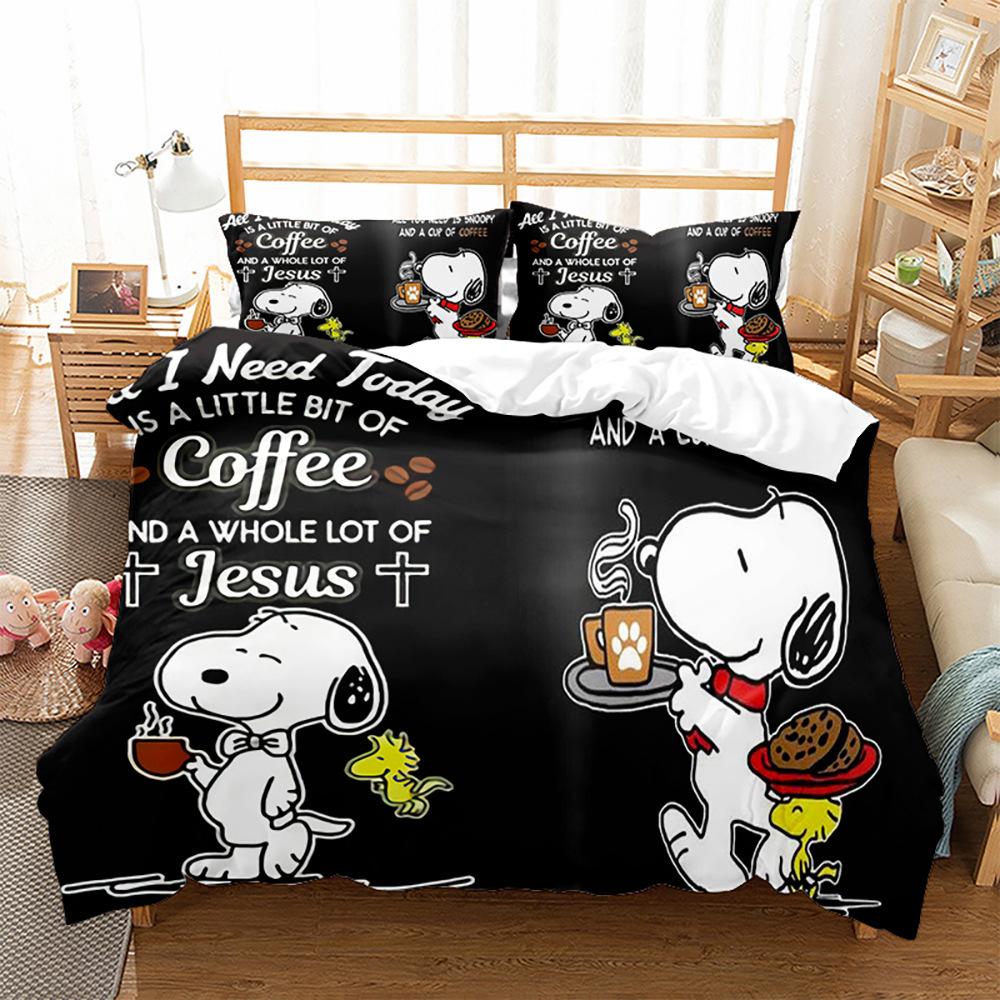 Snoopy-Motiv, digital bedruckter Bettbezug, Kissenbezug, dreiteiliges Bettwäscheset