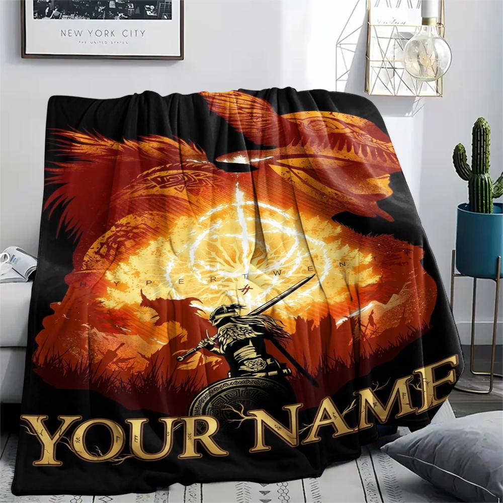 1 Stück Individueller Name Elden Ring Gemustert Flanelldecke Geeignet für Alle Jahreszeiten für Heimdekoration Wärme und Komfort Geschenke Feiertagsgeschenk