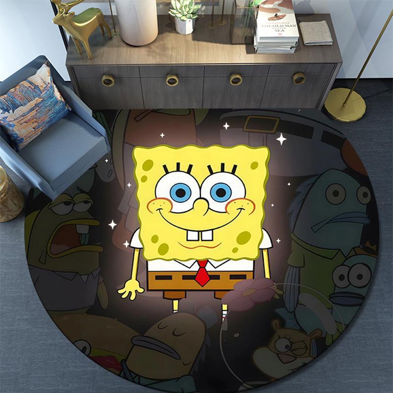 SpongeBob SquarePants2 Round Area Rug,Carpet Rug for Living Room Bedroom Sofa Playroom Decor,Non-slip Floor Mat