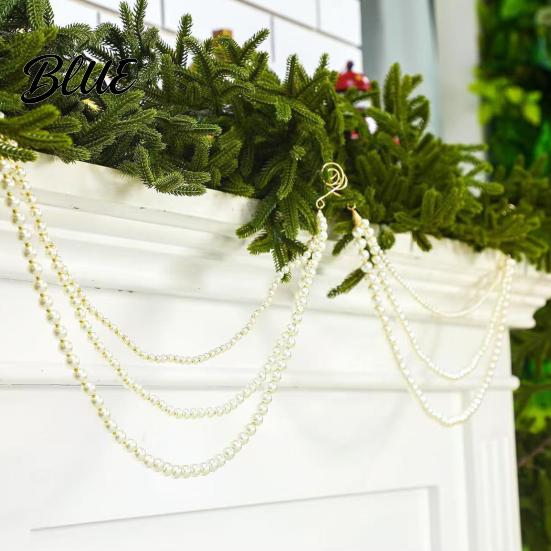Classy Indoor Decorative Garlands Christmas Faux Pearl Garland, Multi-Strand Beaded Swag Hanging Banner, Chain Crystal Bead Strands for Holiday Mantel