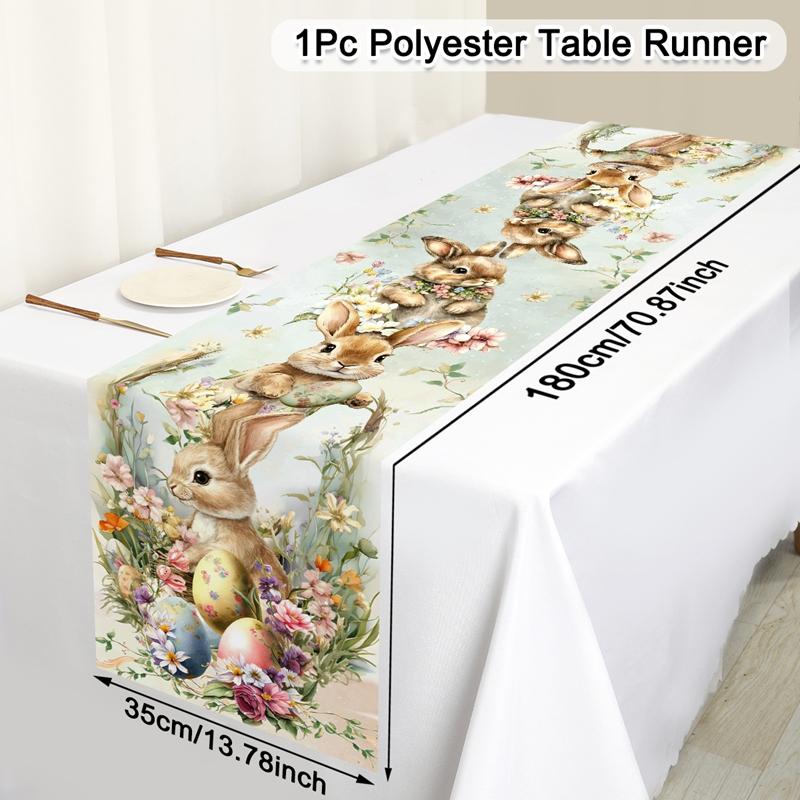 Vintage Easter Bunny Tablecloth Rabbit Eggs Flower Table Flag Cover Happy Easter Decoration For Home Kitchen Dining Table Decor