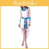 Stunning White Polyester Costume With Blue Waist Belt For Adult Female Role Play