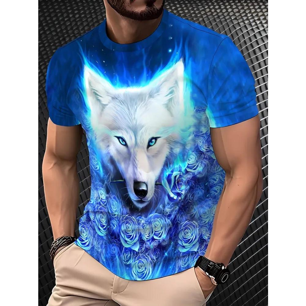 Summer Fashion Comfortable Loose Large T-shirt Animal 3D Printed Casual Breathable Sports Versatile Round Neck Short Sleeved Men's T-shirt