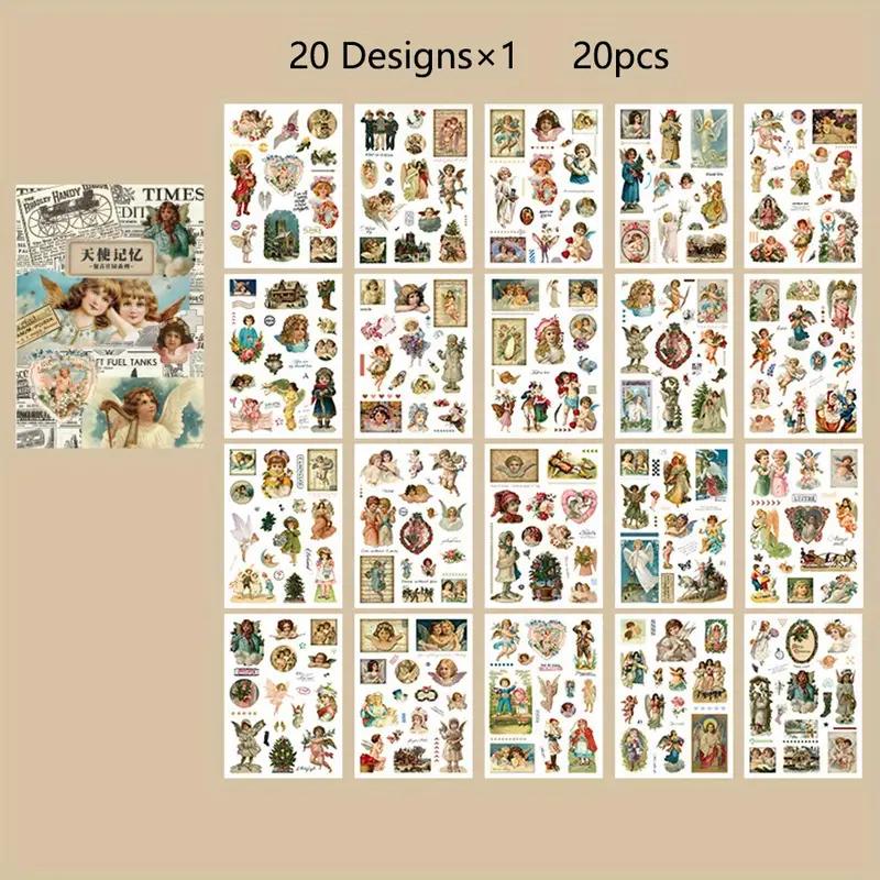 20 Listů Samolepková Kniha, Retro Materiál pro Deník, Samolepky pro DIY Dekoraci, Pro Junk Journal, Dekorativní Podkladové Potřeby, Umělecké Album