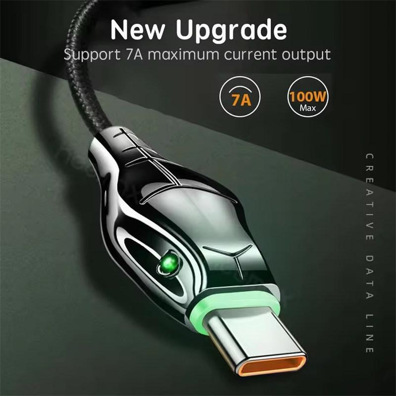 100W Type-C 7A Super Fast Charging Cable Indicator Light Datový kabel vhodný pro iPhone 6-14 Huawei Xiaomi Vivo Nabíjecí kabel pro telefony