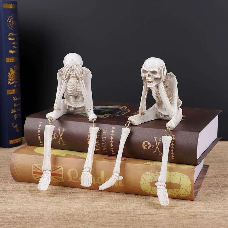 Resin Skeleton Decorations Realistic Skull Figurines for Halloween Party Home Table Decor Ornaments Haunted House Horror Props