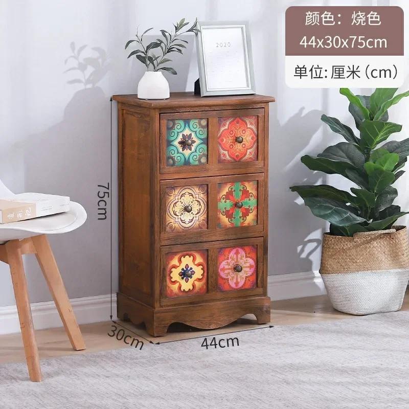 Multi-storey Locker Living Room Retro Storage Cabinet  American Bedside Table Bedroom Wide Cabinet Nightstand Home Furniture
