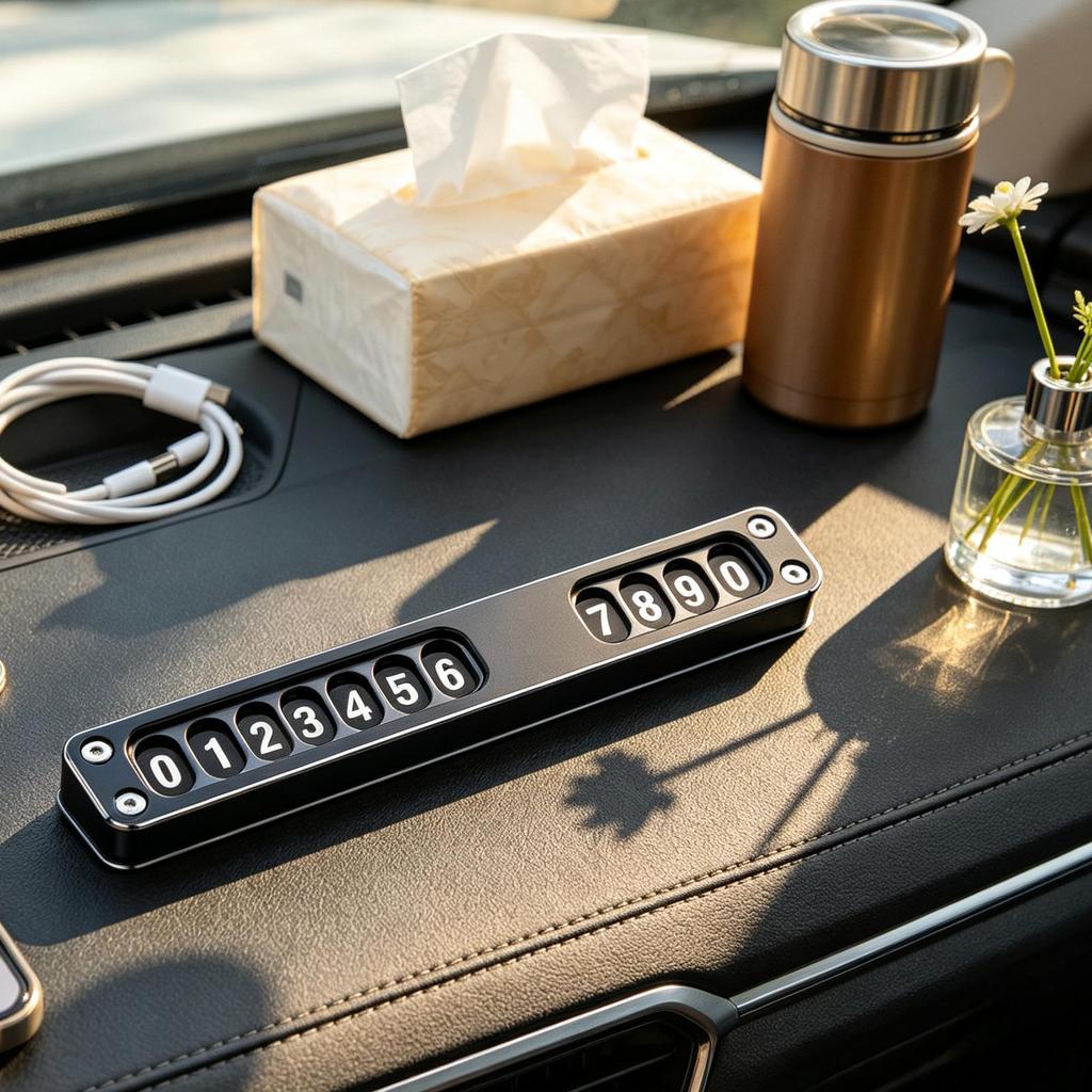 Car Temporary Parking Number Plate Alloy Dashboard Display Interior Decoration Auto Temporary License Plate Car Accessory