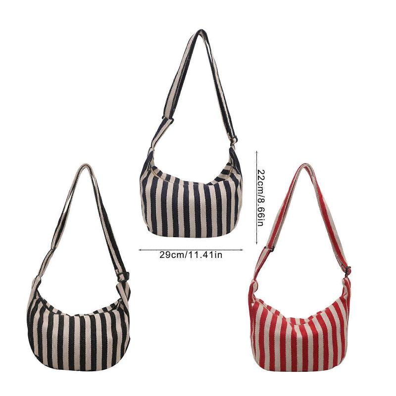 Striped Canvas Shoulder Bag for Women Large Capacity Casual Style Crossbody Bags Satchel Purse for Work and Everyday Use Red