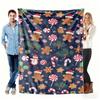 Christmas Gingerbread Man & Candy Pattern Fleece Blanket Navy Blue Festive Throw Blanket For Couch Bed Lounging Ideal Gifts