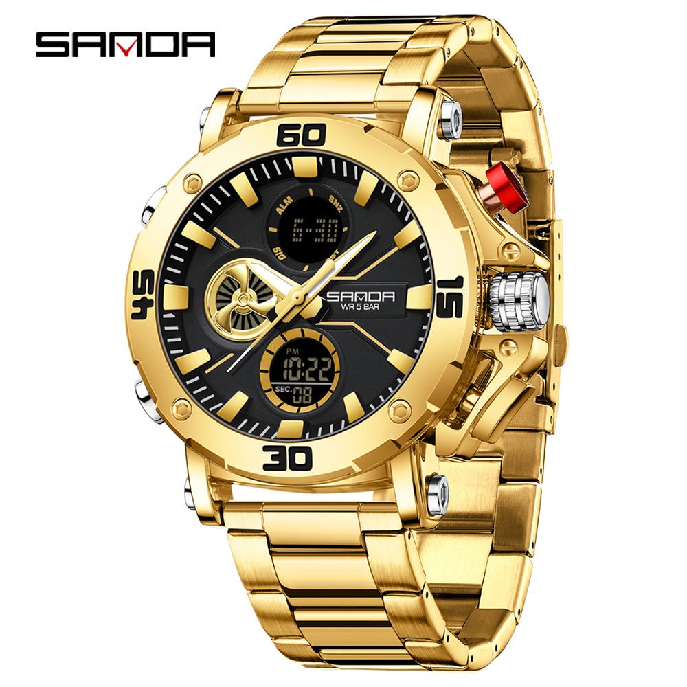 SANDA Luxury Men's  Watch Military Sports Waterproof Night Light Stopwatch LED Electronic Digital Men's Watch
