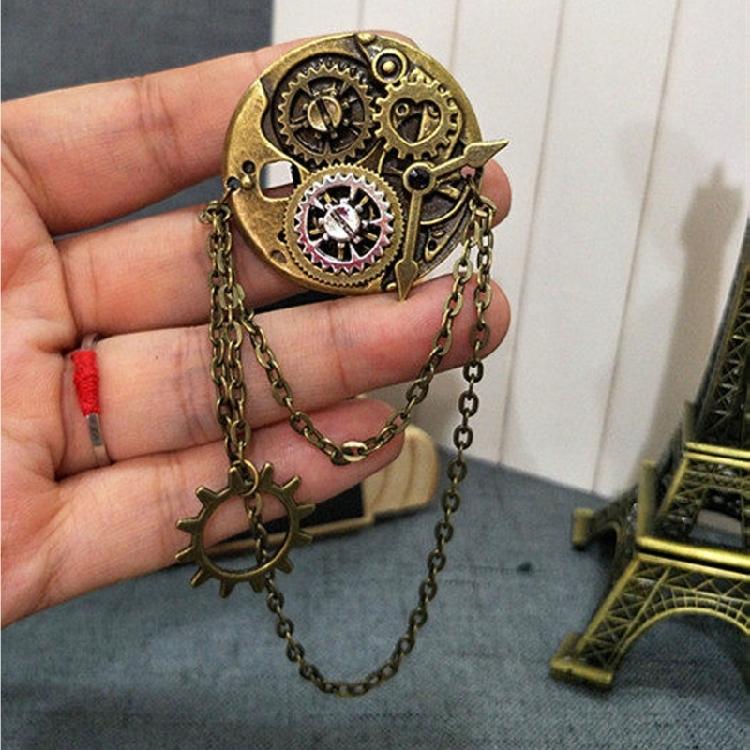 Brož ozubených kol Hodiny Brož na oblek s řetízkem Třásně Řetízková brož Límec Klopový pin na košili Knoflíčky na košili Šperky