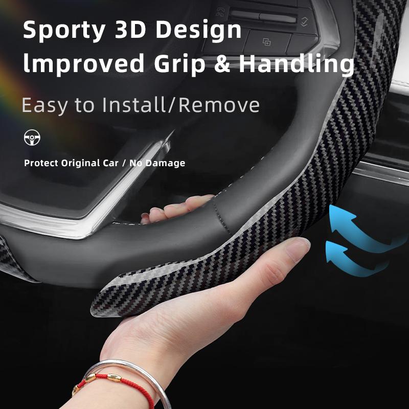 Suitable for Chevrolet Carbon Fiber Texture Steering Wheel Cover Snap-On Wave-Shaped Sport Design Silverado Malibu Equinox Traverse Camaro Corvette Sp