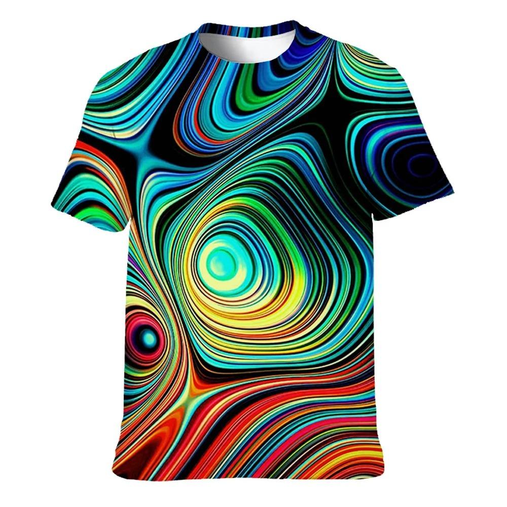 Barevná trička pro muže s 3D potiskem, neonové abstraktní tričko s krátkým rukávem