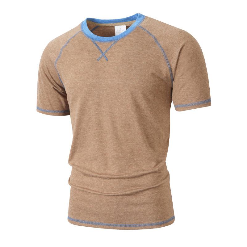 Mens Casual Short Sleeve Crew Neck Solid Color Stitching Outdoor T Shirt