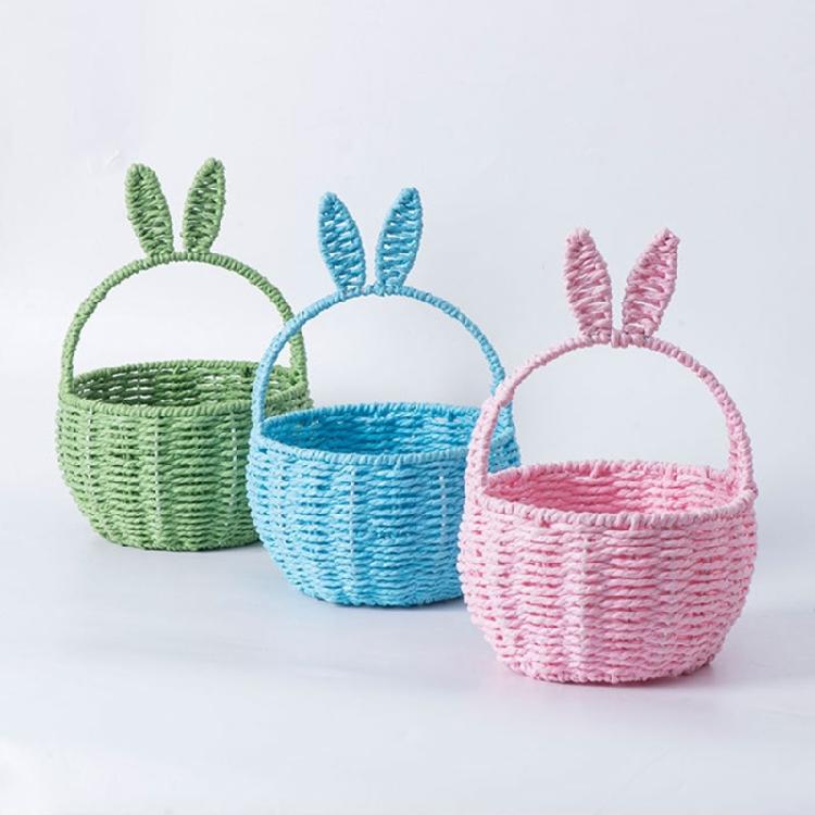 Paper Rope Woven Basket with Rabbits Ears for Toy Storage Stylish Handhold Flower Basket Fruit Holder for Picnics