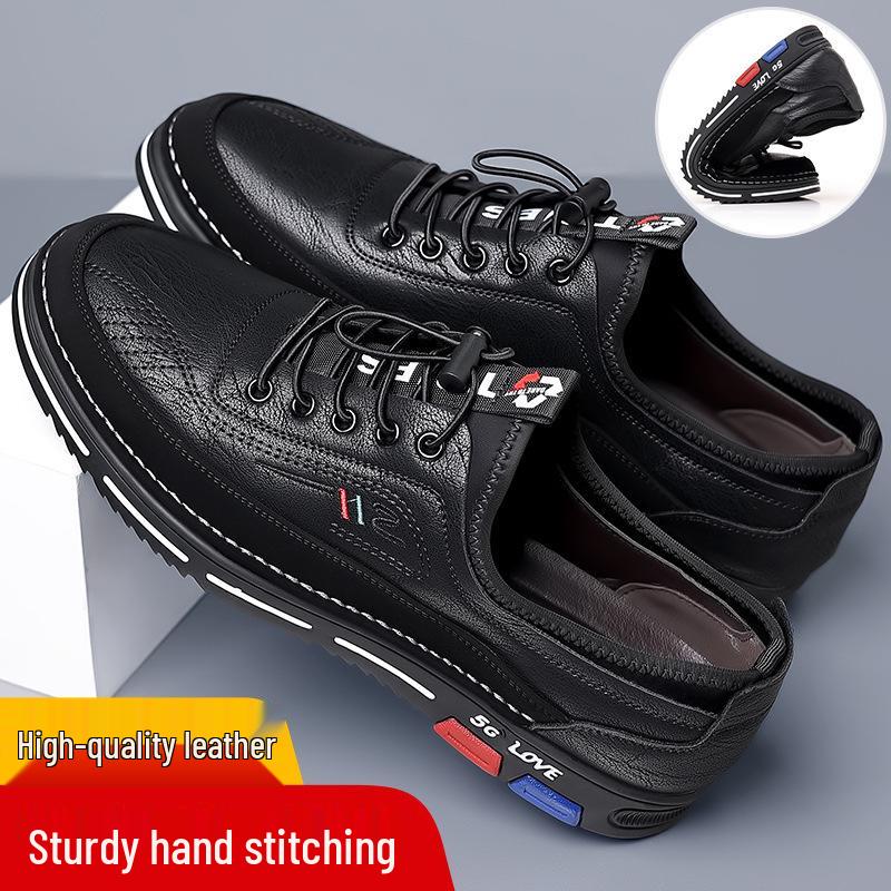 Men s 2024 Spring & Autumn Genuine Leather Casual Shoes, Versatile & Fashionable, Available in Extra Large Sizes 45-50 38 чёрный