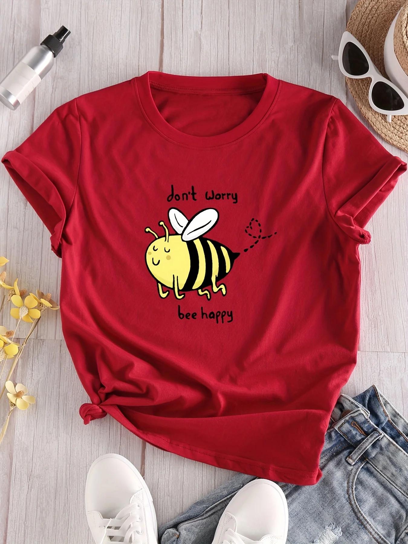 

Cartoon Bee Print Crew Neck Casual Short Sleeve for Summer Womens Clothing Short Sleeved Harajuku Streetwear Clothing 3XL