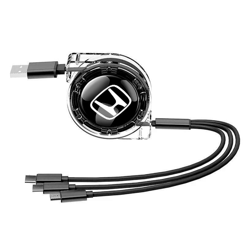 

3 In 1 Micro USB Type C Charging Cable Multi Charger For Honda Civic Accord Crosstour Spirior Odyssey Avancier UR-V Sienna CR-Z чорний