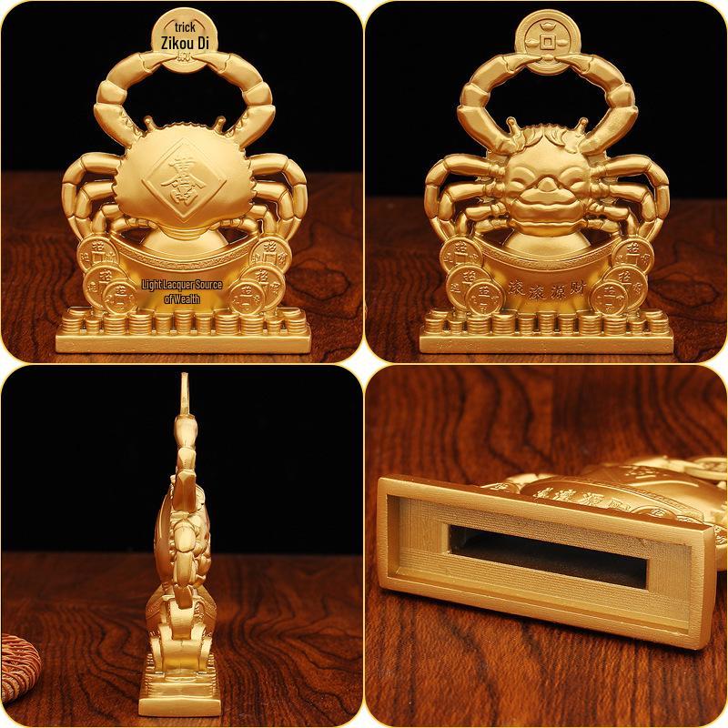 Brass Wealth Crab Ornament with Pincers Holding Coins