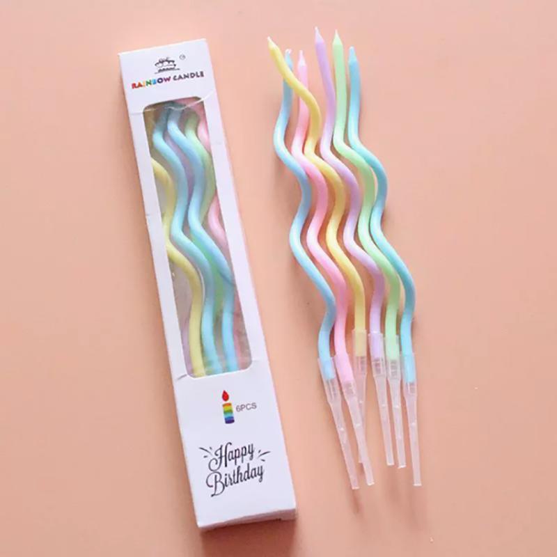 6pcs/lot Curve Birthday Candles Golden Thread Slender Rod Candle for Party Cake Decoration Pencil Candles