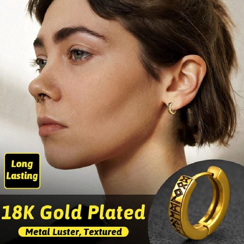 Viking Runeword Hoop Earrings Stainless Steel Ear Buckles Ornaments Jewelry