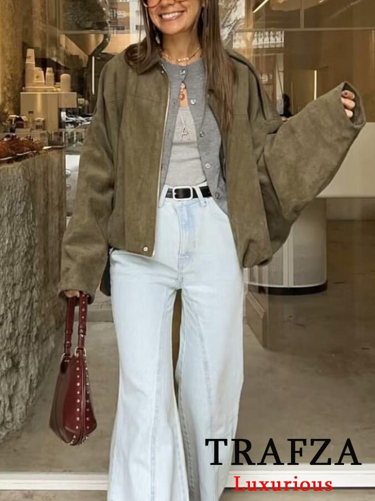 Casual Μαλακά Μπουφάν Bomber Γυναικεία Μακρυμάνικα Μανίκια Φανάρι Oversized Ανοιξιάτικα Καλοκαιρινά Παλτό Μόδα 2025 Streetwear Φερμουάρ Εξωτερικά Ρούχα