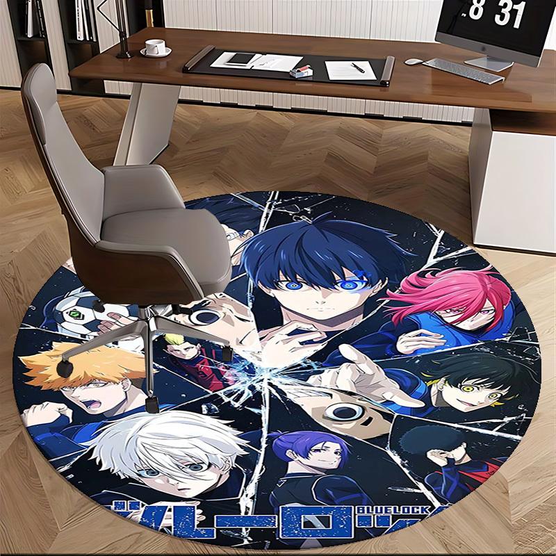 1pc Blue Lock Anime Design Round Carpet - Office Chair Mat, Non-Slip Rug for Home Decor