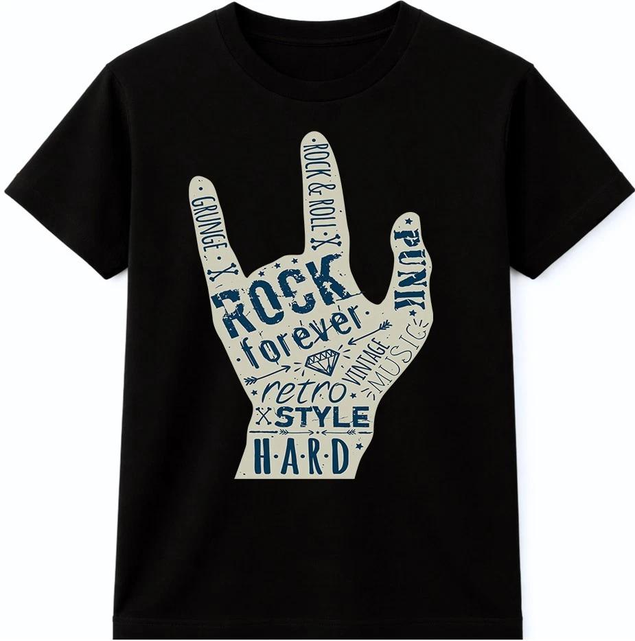 Rock Forever T-Shirt Rock and Roll Hand Sign Graphic Retro Music Tee XS