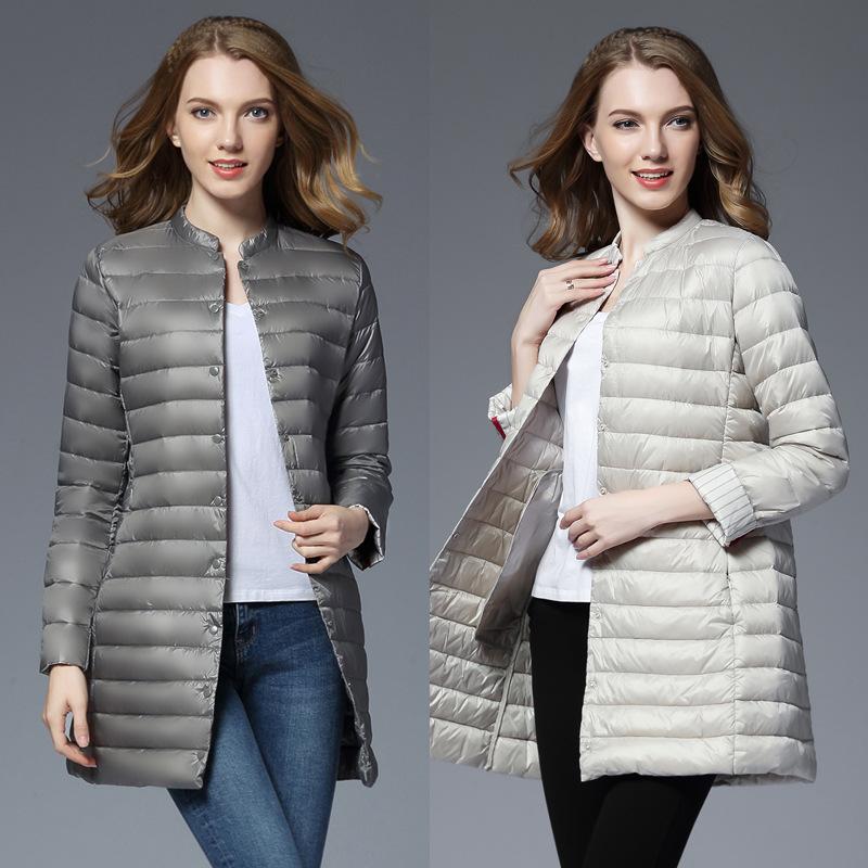 Spring and Autumn Woman Padded Warm Coat Ultra Light Duck Down Jacket Long Female Overcoat Slim Solid Jackets Winter Coat Portable Parkas