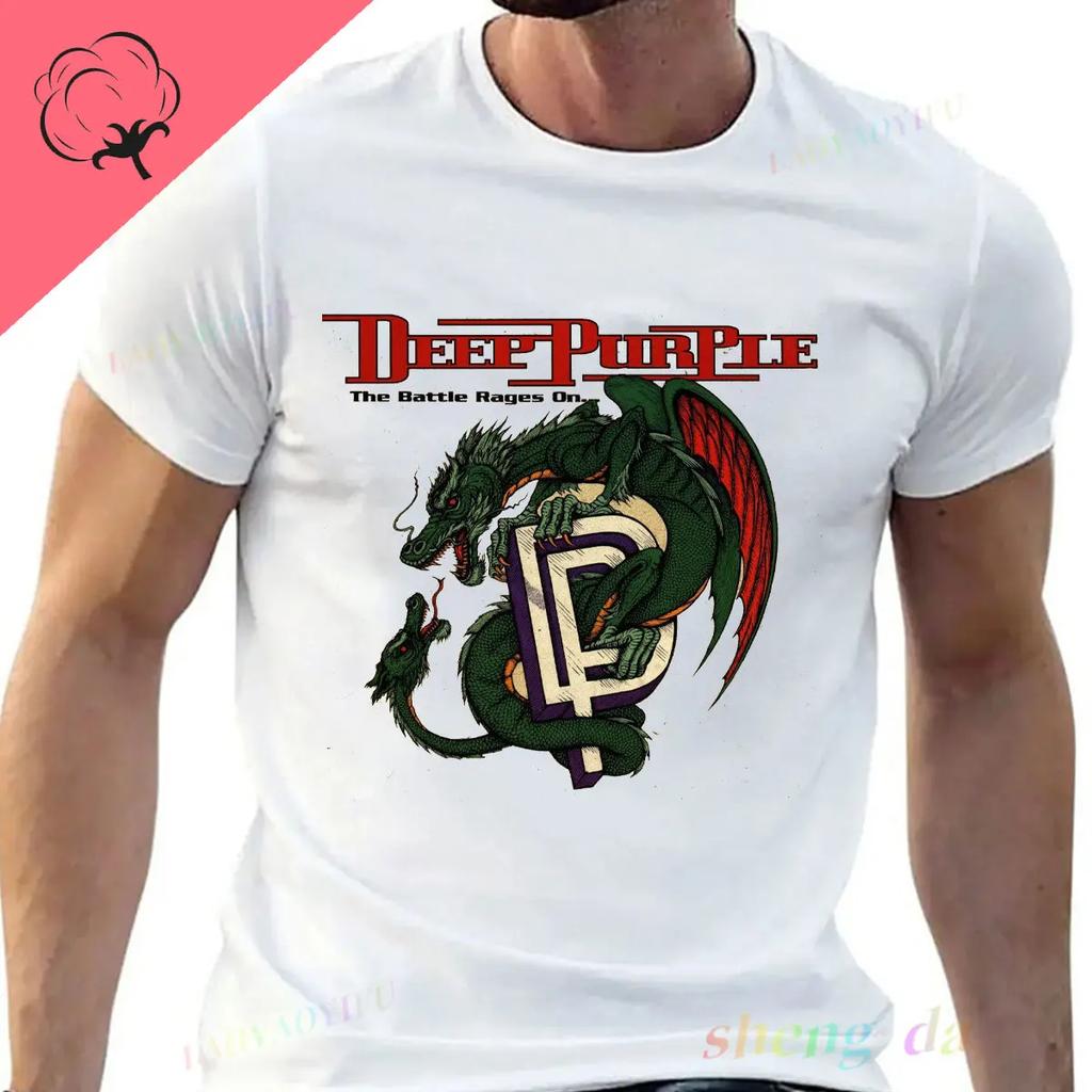Neu in Oberteilen Vintage-Stil Kleidung Reine Baumwolle Sommer Kurzarm Unisex Damen Unisex Tiefes Lila Heavy Metal Rockband T-Shirt