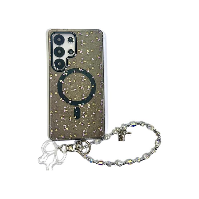Koreanische minimalistische Glitzerblumen-Magnet-Handyhülle für Samsung S25 Ultra/S24 Plus