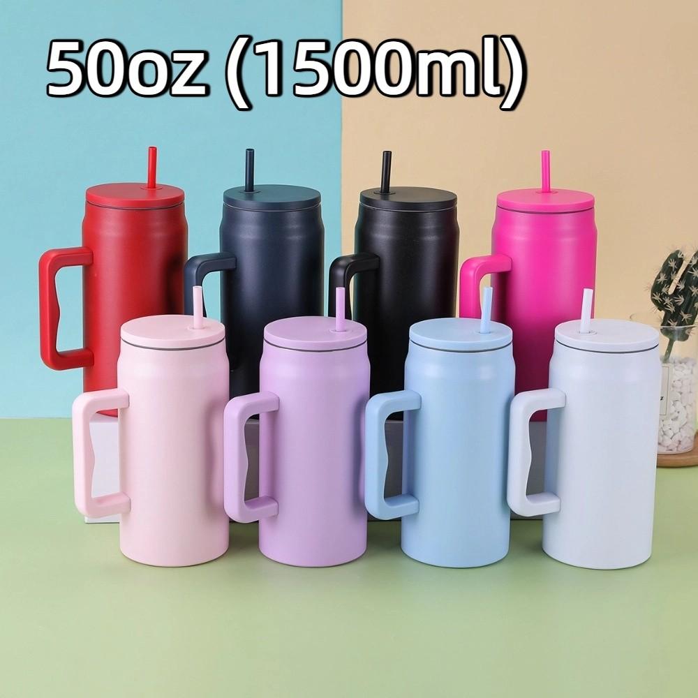 With Handle and Straw Lid Water Bottle Simple Sippy Cup Modern Thermal Cup  Unisex