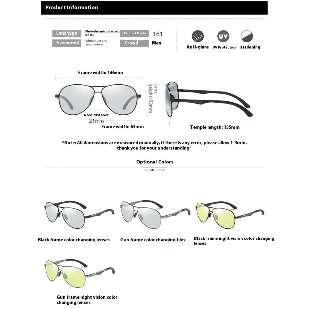 aoron Polarizované sluneční brýle pro noční vidění Kovové sluneční brýle Pánské a dámské Módní Brýle měnící barvu Žabí brýle