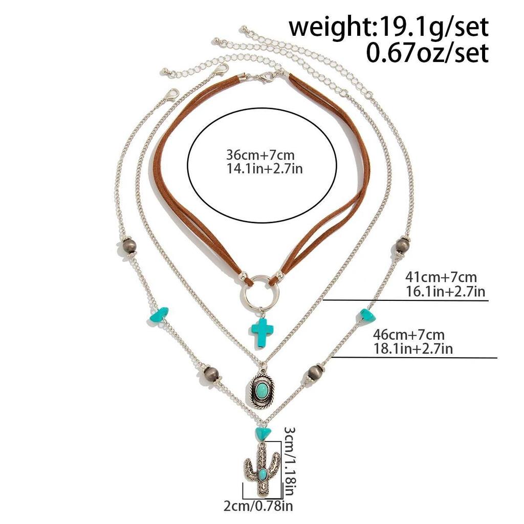 Ingemark 3Pcs/Set Ethnic Cactus Cowboy Hat Cross Pendant Choker Necklace for Women Boho Adjustable Chain Party Neck Jewelry Gift