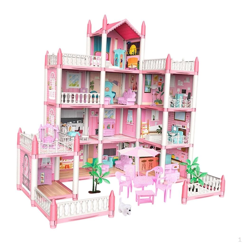 Puppenhaus-Spielset, Puppenhaus-Prinzessinnenvilla-Modell zum Selbstzusammenbau