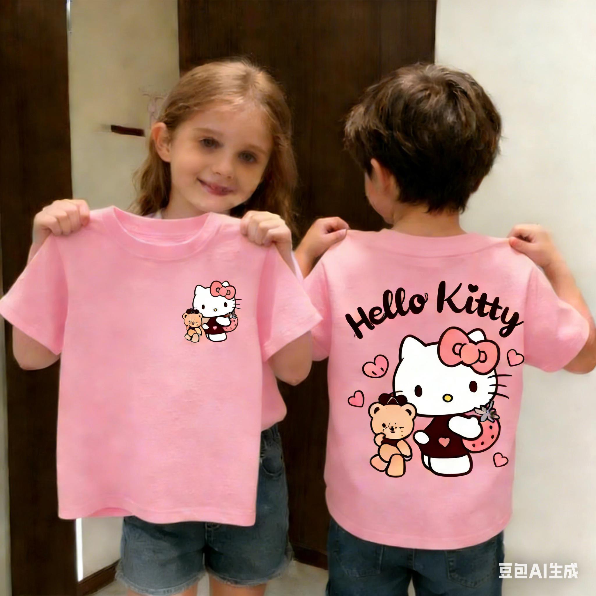 

Sanrio 2026 Bestselling Hello Kitty Print Cotton Children Tshirt Summer Daily Outdoor Sports Casual Shortsleeve S