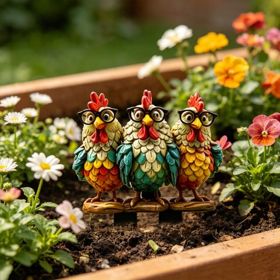 Cute Animal Garden Stake, 2D Acrylic Chickens Elephants Yard Art Stake, Waterproof Outdoor Squirrel Decoration for Lawn Flower Bed Planter Decor