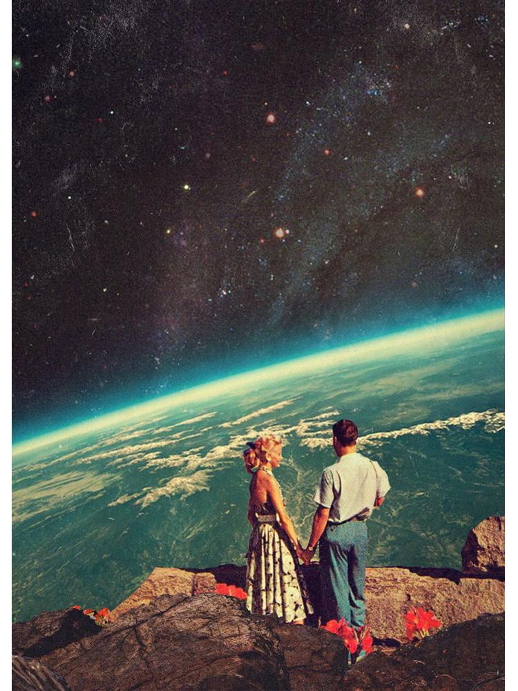 Vinatge Space Collage Night Sky Posters Canvas Painting Galaxy Moon Surrealism Wall Art Picture For Living Room Home Decoration