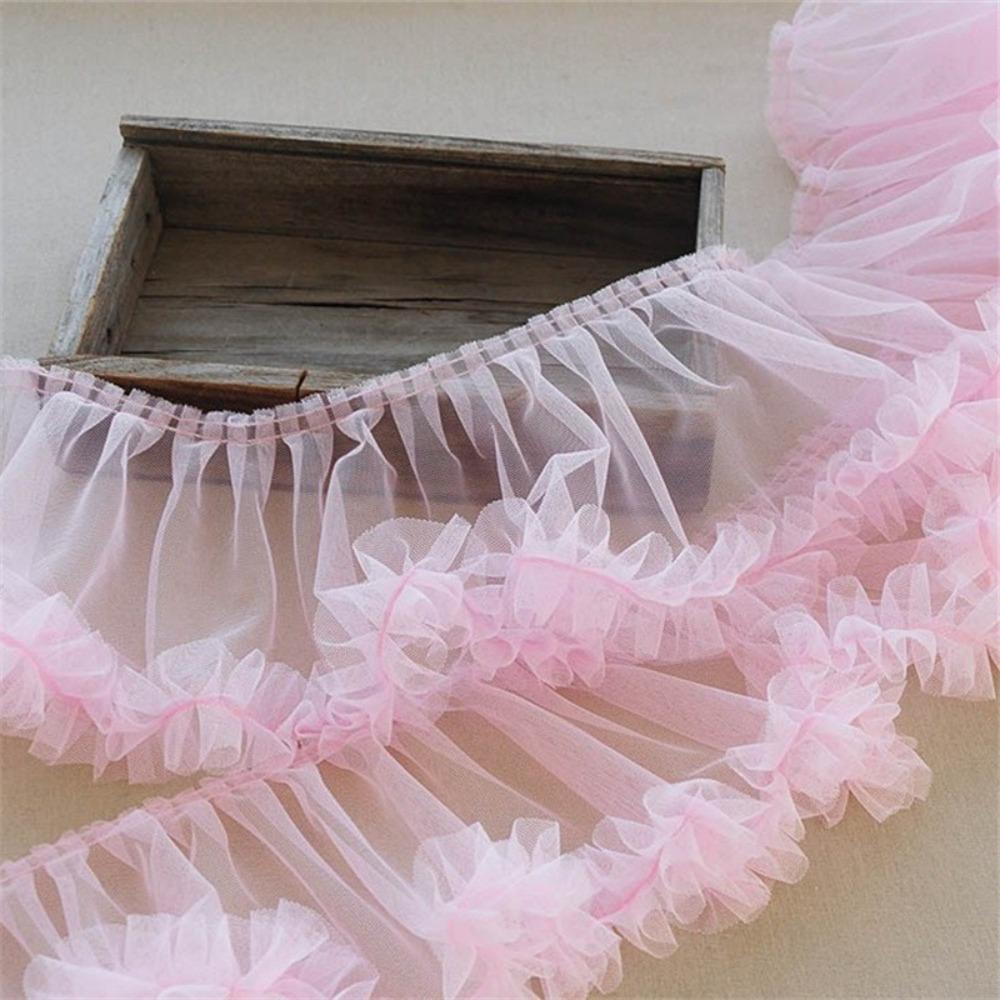Multicolor Fringed Mesh Ribbon 15X90cm Size Ruffle Trim Pleated Fold Tulle  DIY Sewing Crafting