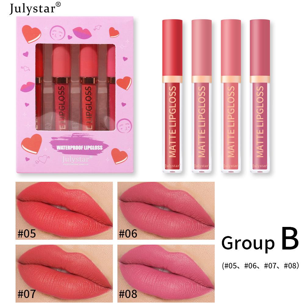 4pcsNatural and Long-lasting Non-fading Non-stick Cup 4-pack Lip Glaze Kit Matte Lipstick Set