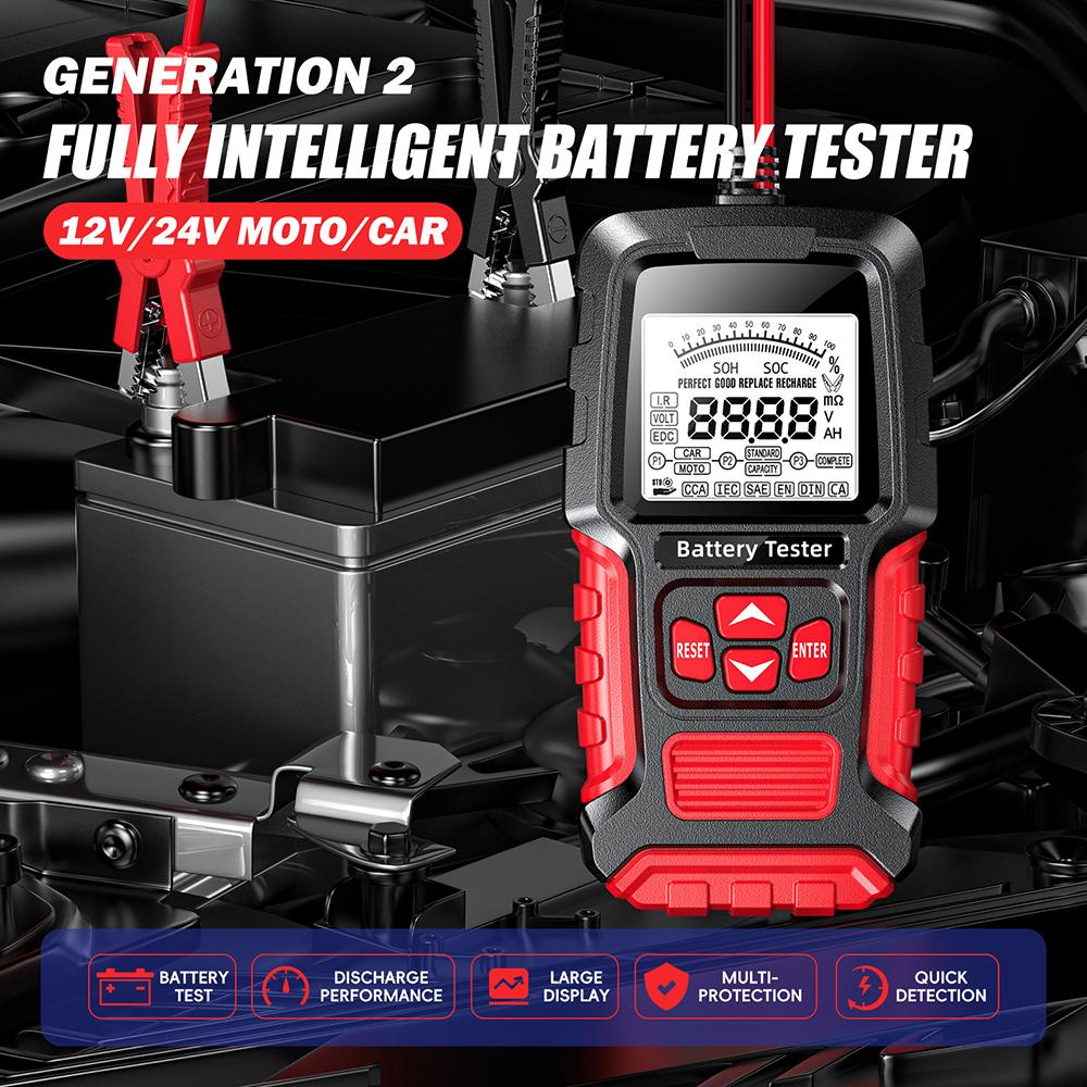 Car Battery Tester 12V 24V Lead-acid Battery Test LCD Digital Measurement Diagnostic Tool for Vehicle Truck Motorcycle SUV