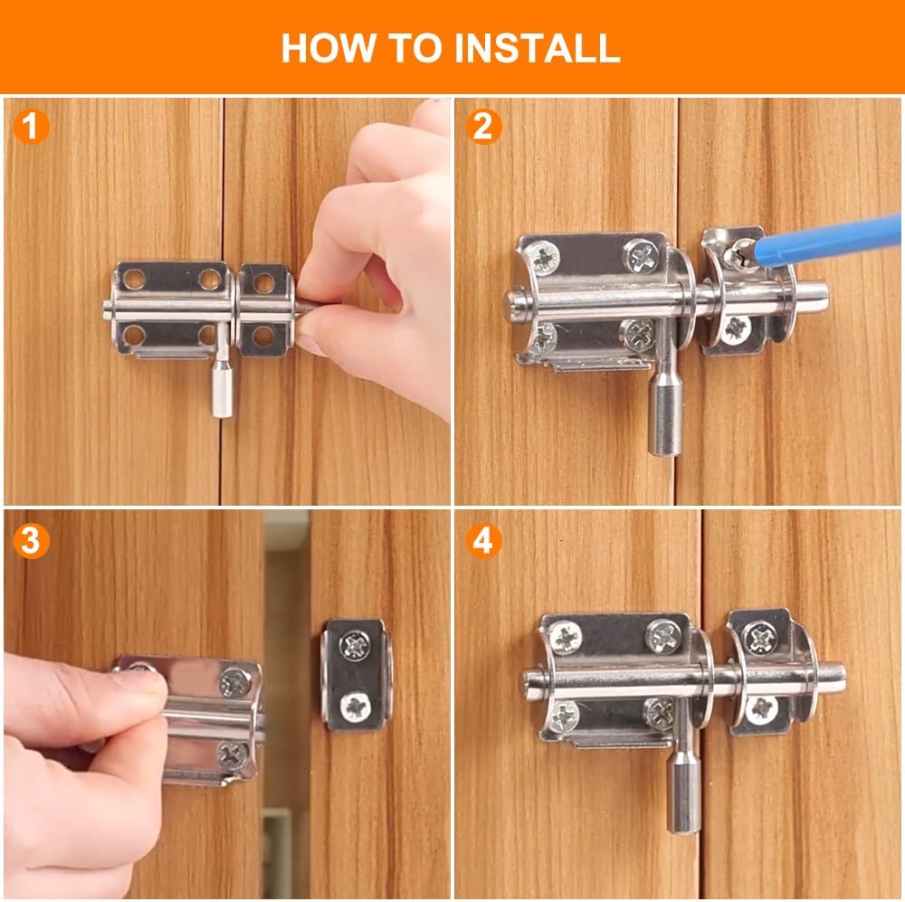 10/1pc Small Stainless Steel Sliding Lock Security Door Bolt Home Hardware Gate Latches Bedroom Bathroom Toilet Door Bolt Locks