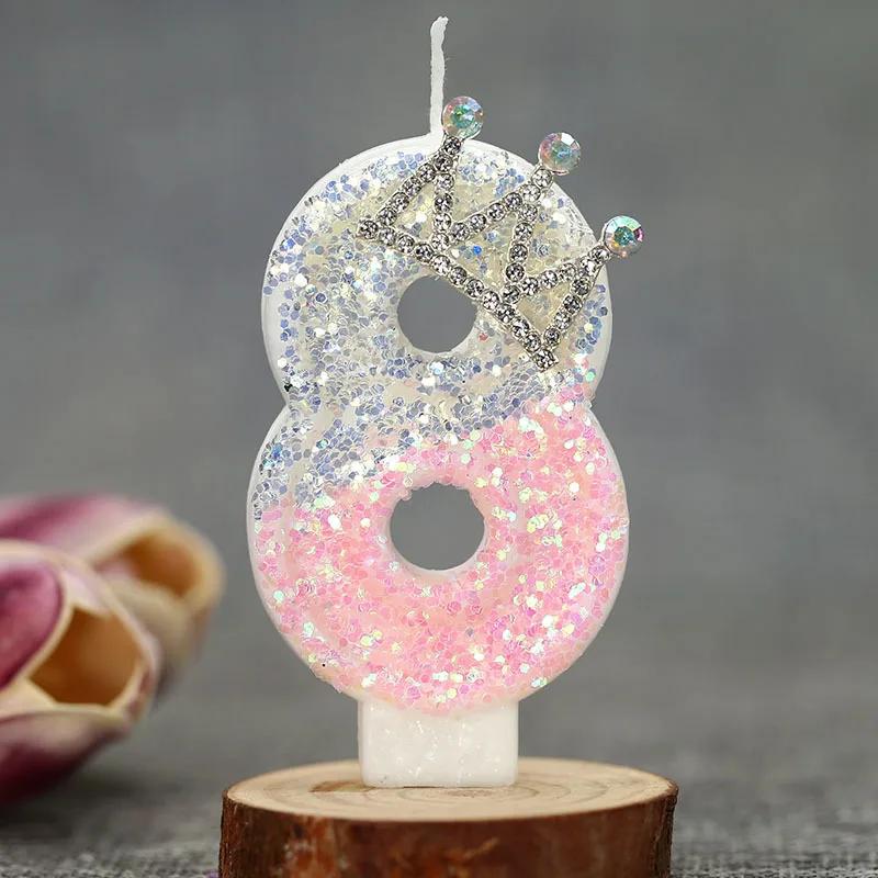 3D Zahlen Geburtstagskerze Rosa Glitzer Einhorn Kuchen Dekoration Party Jubiläum Kuchen Deko für Kuchen Kindergeburtstagskerze