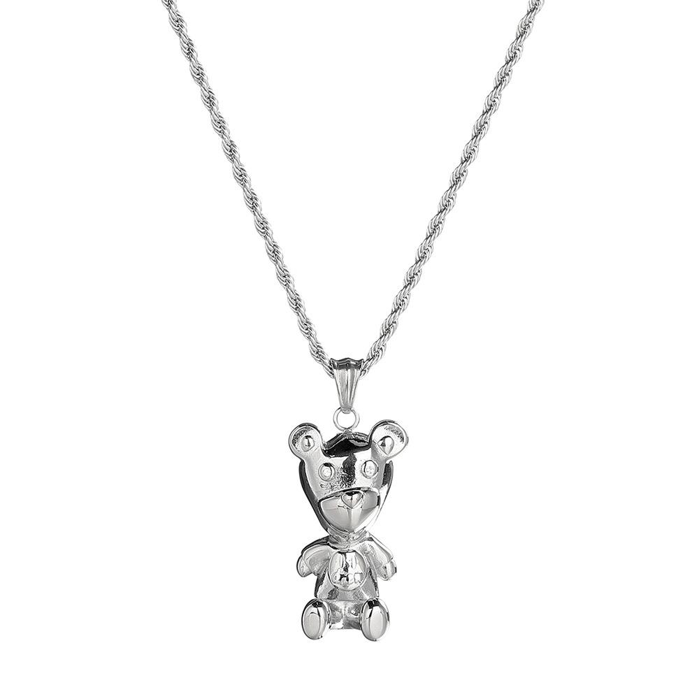 

Korean Cute Bear Titanium Steel Necklace - Trendy Pendant for Couples & Men