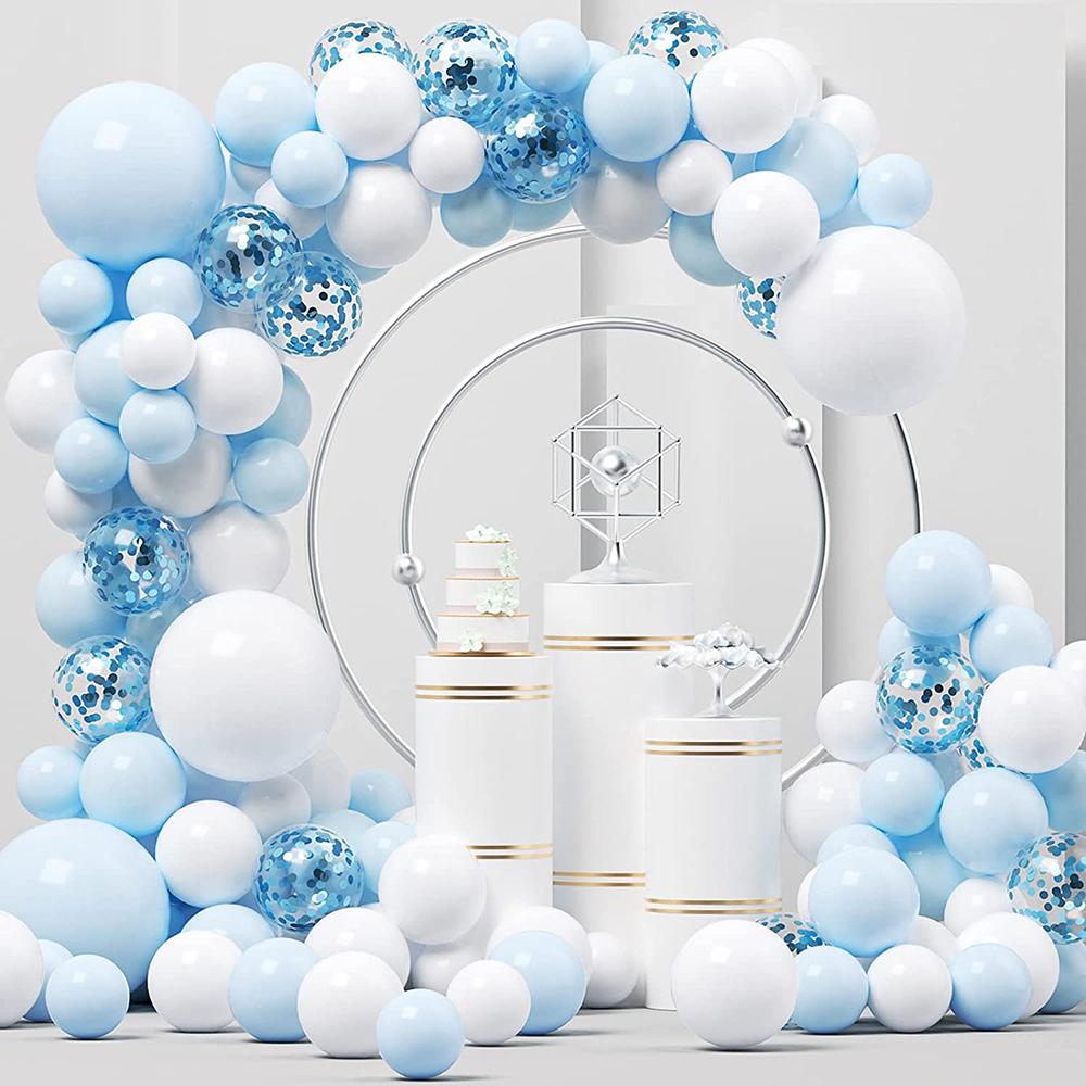 Pastel Blue Balloon Garland Arch Kit White Blue Confetti Balloons Baby Shower Gender Reveal Birthday Party Wedding Decorations