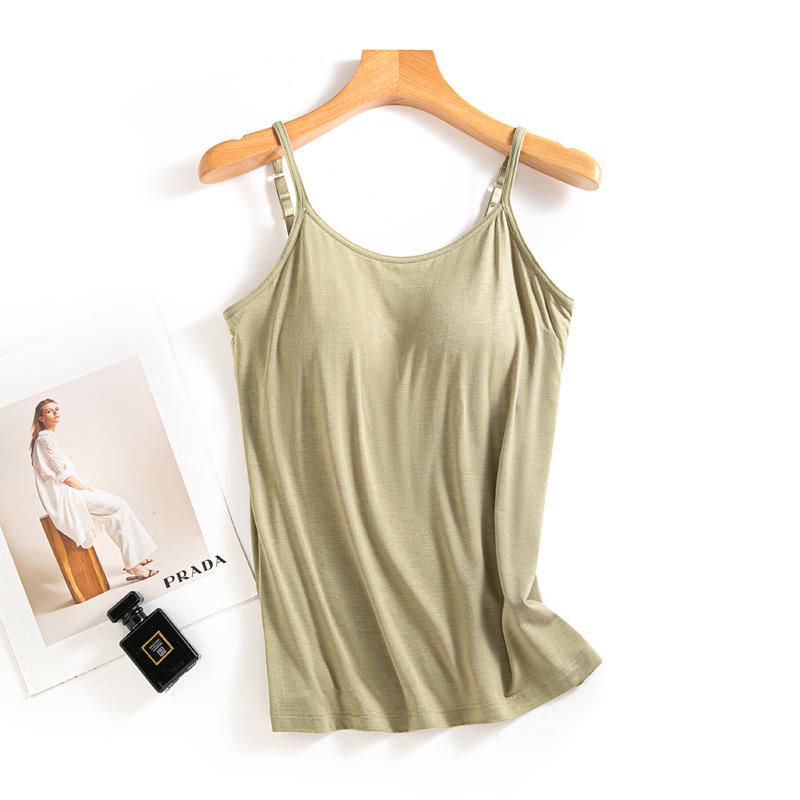Women's Summer Modal Camisole with Built-In Bra Pads - Versatile One-Piece Base Layer and Anti-Exposure Pajamas