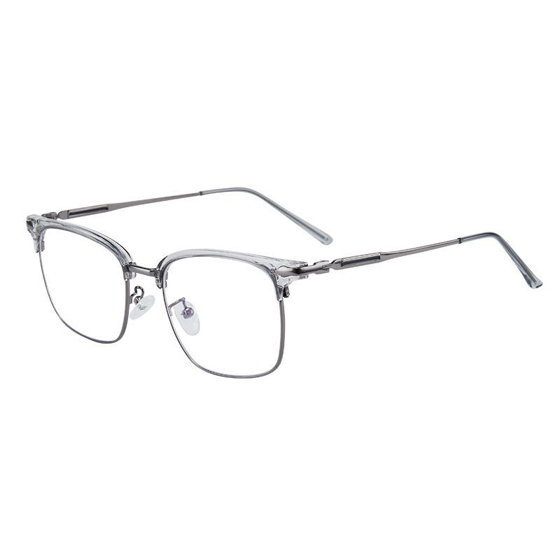 New metal half frame business anti-blue light myopia glasses frame men's simple eyebrows retro flat mirror