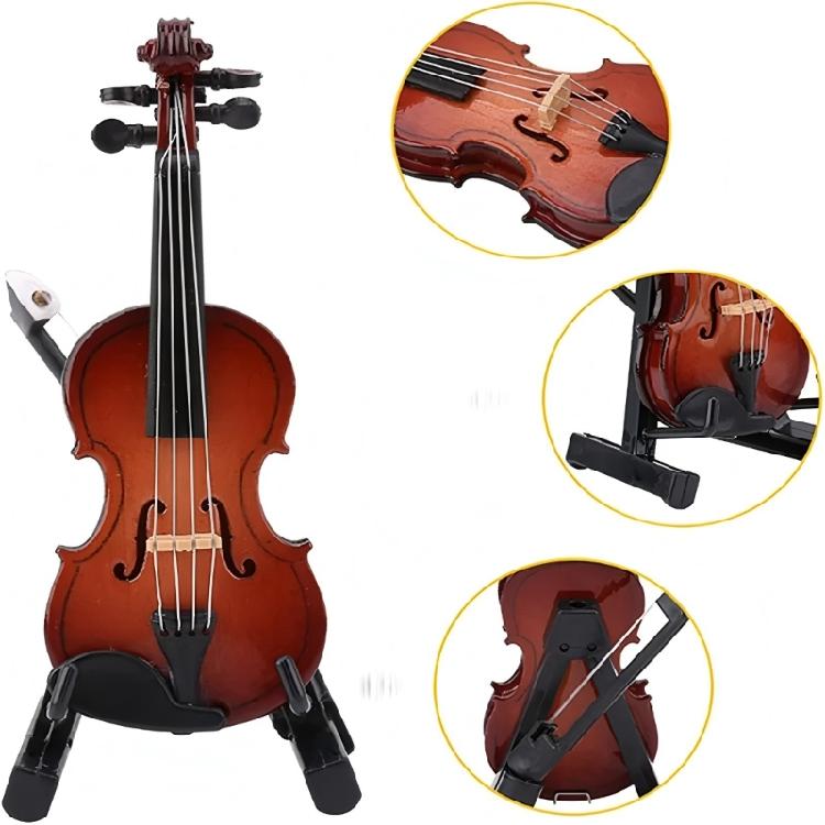 Small Acoustic Violin Detailed Ornament Violin Sculpture Wood Texture Perfect for Music Enthusiasts and Home Decorations